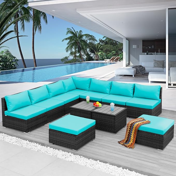 NICESOUL 11 Piece L Shaped Outdoor Conversation Set, 29.3'' High Back Comfy by NICESOUL