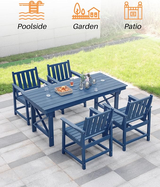 HDPE Outdoor Dining Set of 6, Patio Dining Table Set - Image 7
