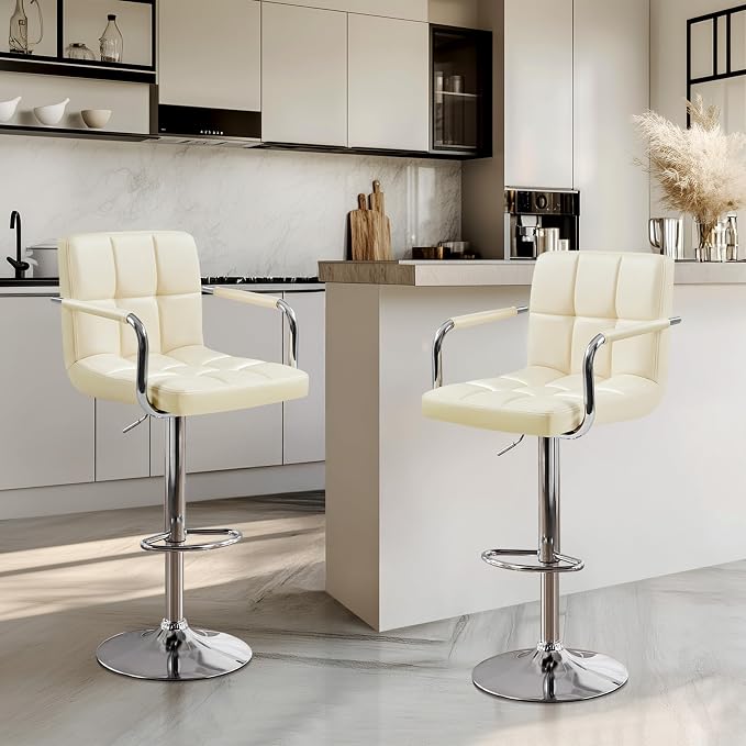 Yaheetech Bar Stools Set of 2, PU Leather Adjustable Swivel Barstools, - Image 7