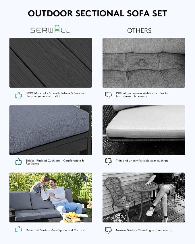 SERWALL HDPE Patio Sofa Set, 4-piece Sectional Outdoor Furniture Set, All - Image 6