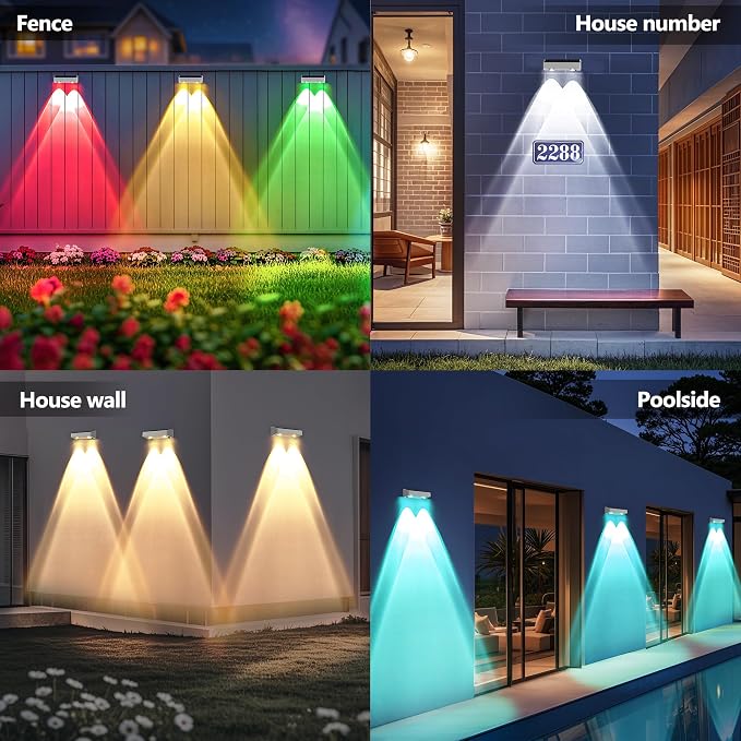 Brizled White Solar Fence Lights Outdoor, 11 Modes & 9 Colors Color Changing - Image 3