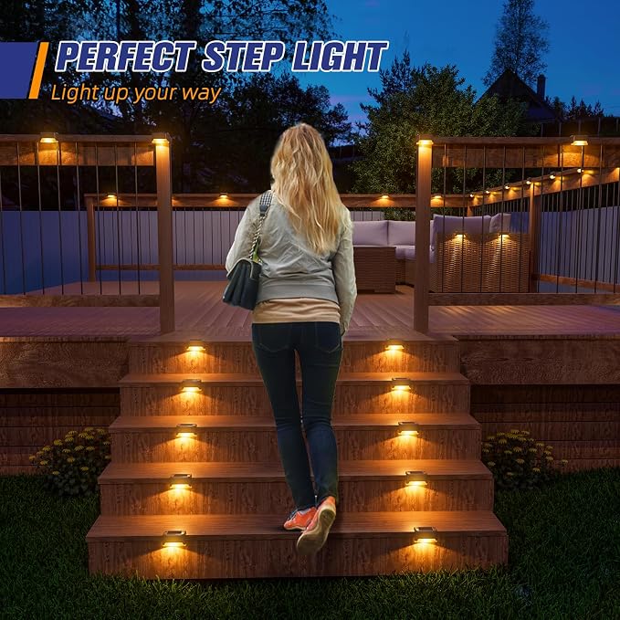 APONUO Solar Deck Lights 16 Pcs, Step Lights Outdoor Waterproof Led Solar Fence - Image 3