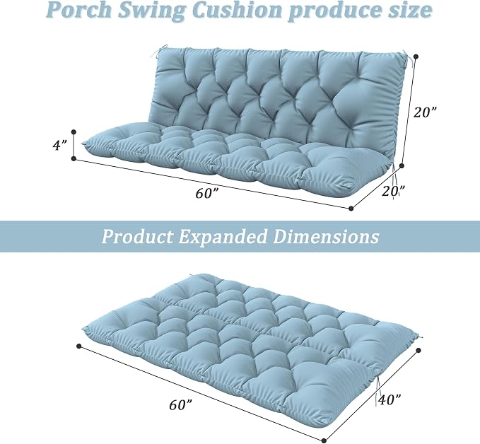 Porch Swing Cushion with Backrest 2-3 Seater Outdoor Bench Cushions Waterproof - Image 2