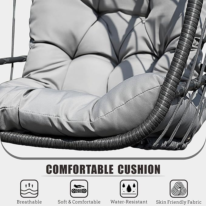 FREDEES Egg Swing Chair with Stand, Outdoor Hanging Egg Chair with Cushion - Image 6