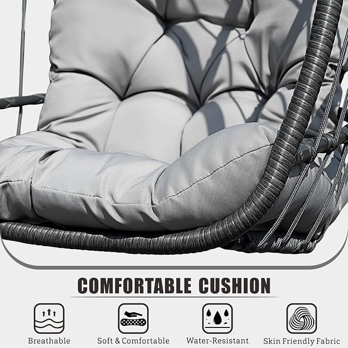 HWB Hanging Egg Chair with Stand, Patio Wicker Egg Swing Chair with Cushion - Image 4