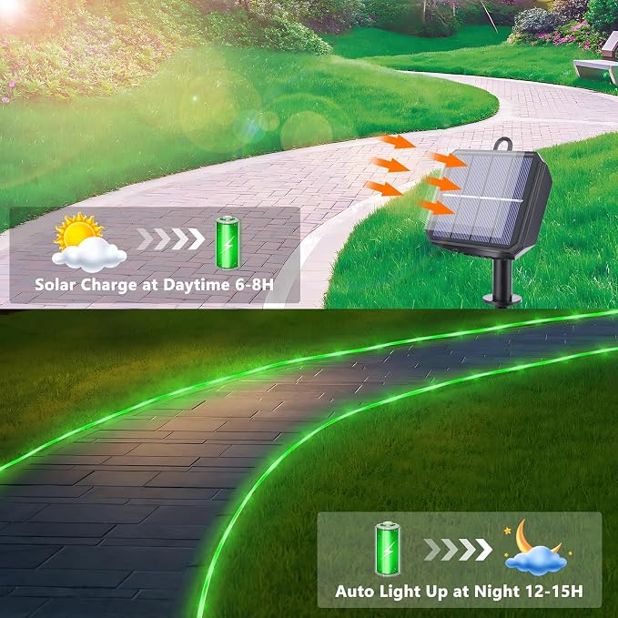 Solar Rope Lights, 66ft 200LED Solar String Lights, 8 Modes Waterproof Solar - Image 4