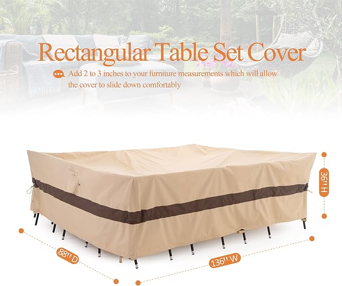 WJ-X3 Large Beige & Coffee Heavy-Duty Patio Table Cover, Waterproof, - Image 6