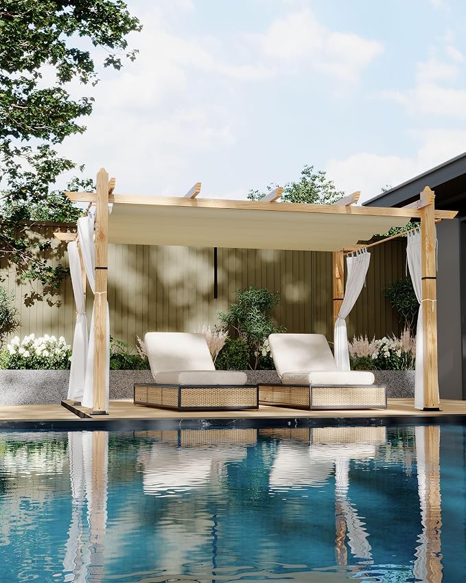 10x13 Ft Outdoor Pergola with Retractable Canopy Aluminum Gazebo Imitation - Image 2