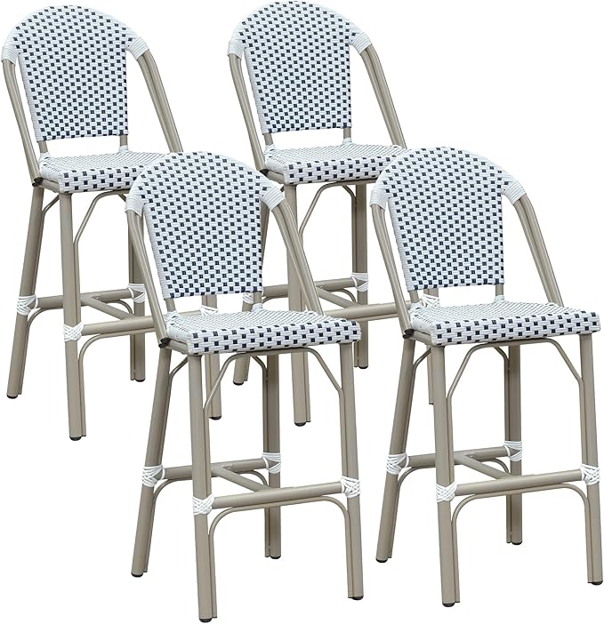 PURPLE LEAF Outdoor Bar Stools Set of 4 Champagne 30'' Patio Bar Stool Print by PURPLELEAF
