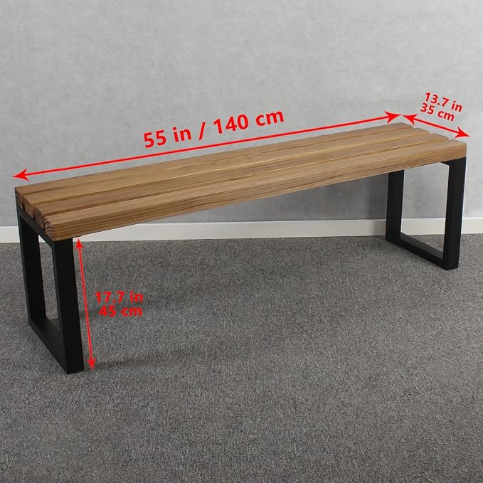 MBQQ Outdoor Soild Wood Bench, 55 inch Patio Picnic Bench, Oil Finished - Image 2