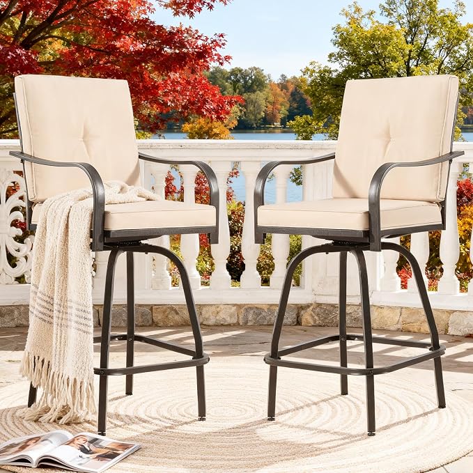 Outdoor Swivel Bar Stools Set of 2, Bar Height Patio Chairs - Image 2