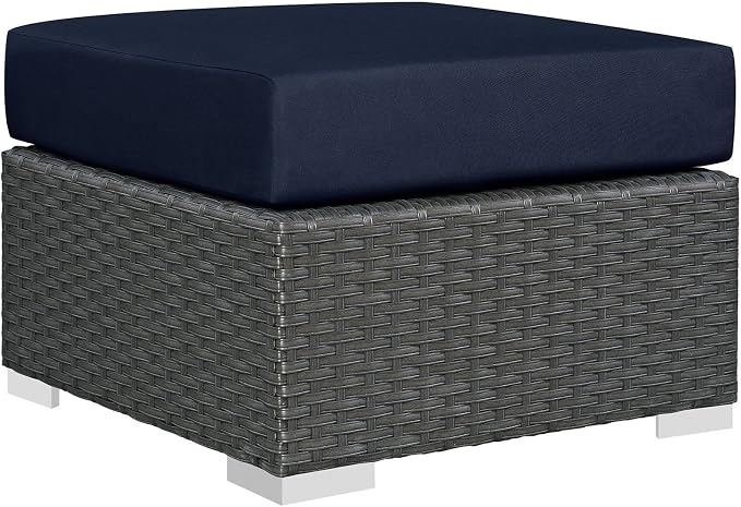 Modway Sojourn Wicker Rattan Outdoor Patio Sunbrella Fabric Ottoman in Canvas by Modway