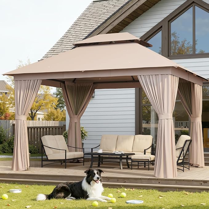 Aoxun Outdoor Gazebo for Patio 10x12 Metal Frame Canopy - Image 2