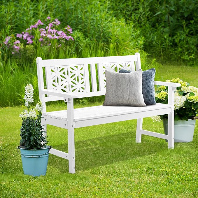 VINGLI 47" Outdoor Wood Bench, All Weather Outdoor Wooden Patio Garden Bench - Image 8