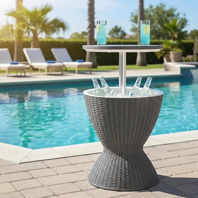 Tangkula Outdoor Cool Bar Table, Rattan Patio 8 Gallon Beer & Wine Cooler - Image 4