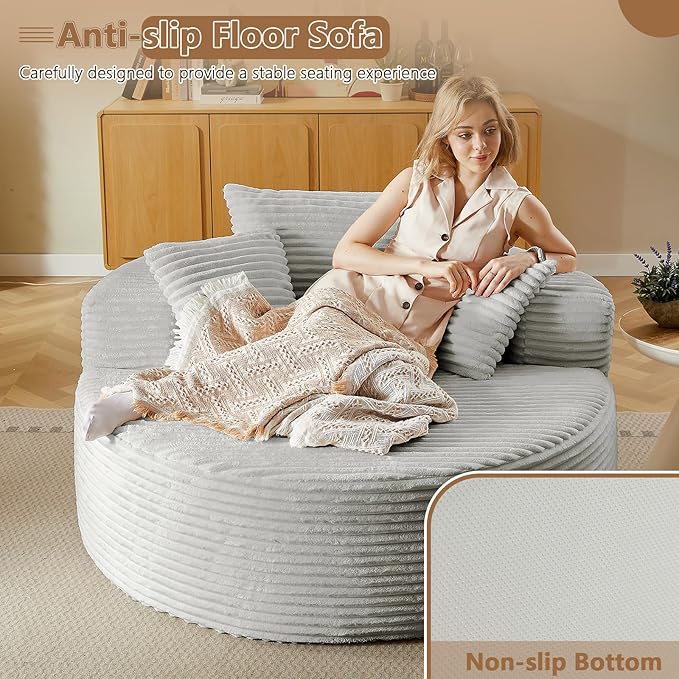 Oversized Round Chair Lounge Chaise Indoor, Upholstered Corduroy Deep Seat - Image 6