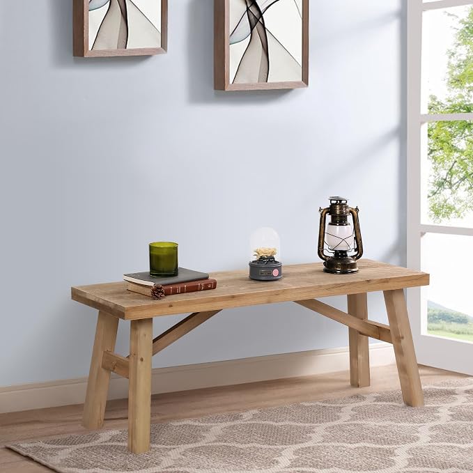 Wnutrees Sawmill Long Wood Bench, Rustic Entry Way Benches Seat, Solid Wood by Wnutrees