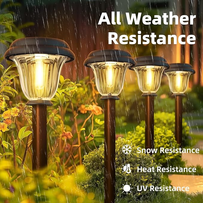 DERAYSION 8 Pack Solar Lights Outdoor, Stainless Steel Glass Solar Pathway - Image 5