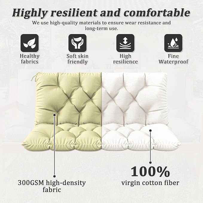 Porch Swing Cushion with Backrest 2-3 Seater Outdoor Bench Cushions Waterproof - Image 4