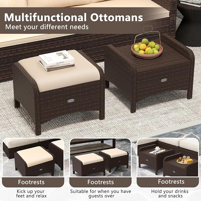 Tangkula 2 Pieces Outdoor Patio PE Wicker Ottomans - Image 8