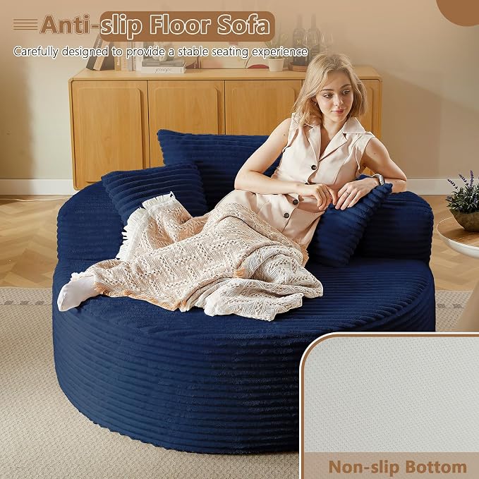Oversized Round Chair Lounge Chaise Indoor, Upholstered Corduroy Deep Seat - Image 4