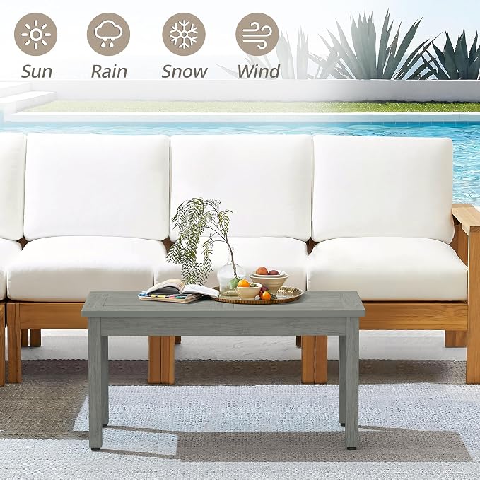 LUE BONA Outdoor Coffee Table Rectangle, 42.5" HDPS Patio Coffee Tables - Image 4