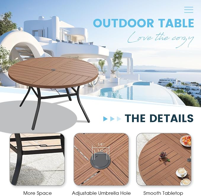 Patio Dining Table for 6-8, Round Metal Outdoor Table - Image 4