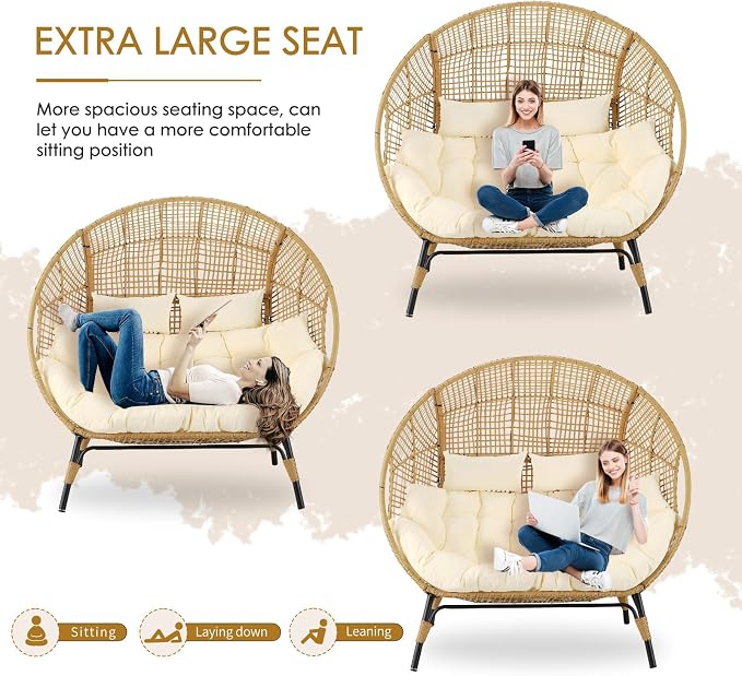 NICESOUL® Double Egg Chair Indoor Outdoor Stationary Oversized 6.5" Thick - Image 8