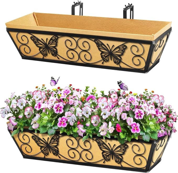 2 Pack 24 Inch Window Boxes Planters Railing Planter Box by KarlliuHOMEGARDEN