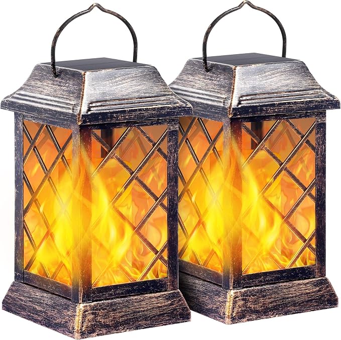 TomCare Solar Lights Outdoor Flickering Flame Metal Solar Lantern Outdoor by TomCare
