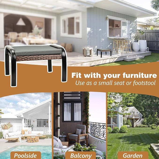 Patio Footstool Ottoman Outdoor Foot Rest - Image 6