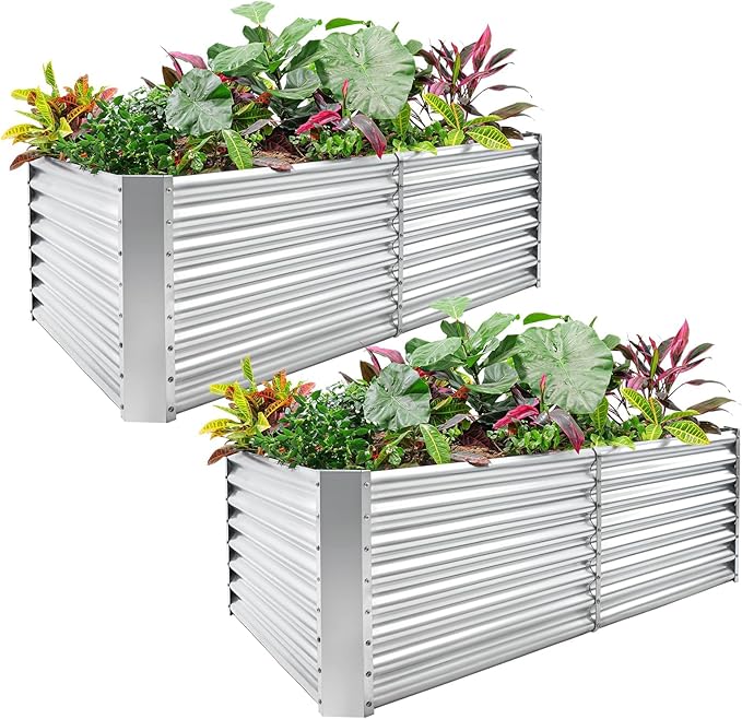 Land Guard 2 Pack 8×4×2ft Galvanized Raised Garden Bed Kit, Galvanized Planter by LandGuard