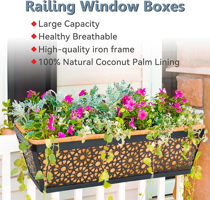 4 Pack 30" Railing Planter Window Box Deck Balcony Rail Planter Black Metal - Image 2