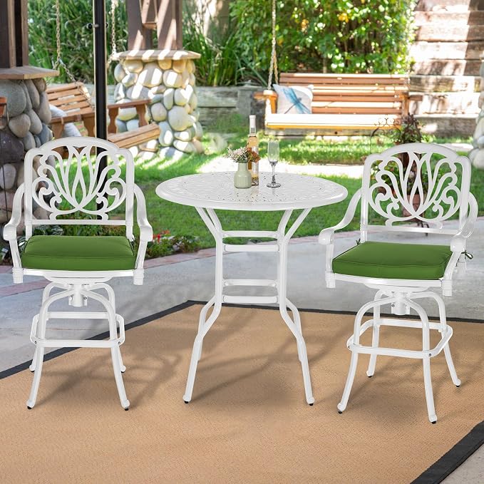VIVIJASON 3-Piece Patio Swivel Bar Stools Set, All Weather Cast Aluminum - Image 8