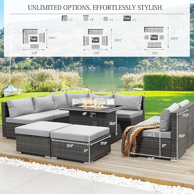 BULEXYARD 10 Piece High Back Wicker Patio Furniture Set - Image 6