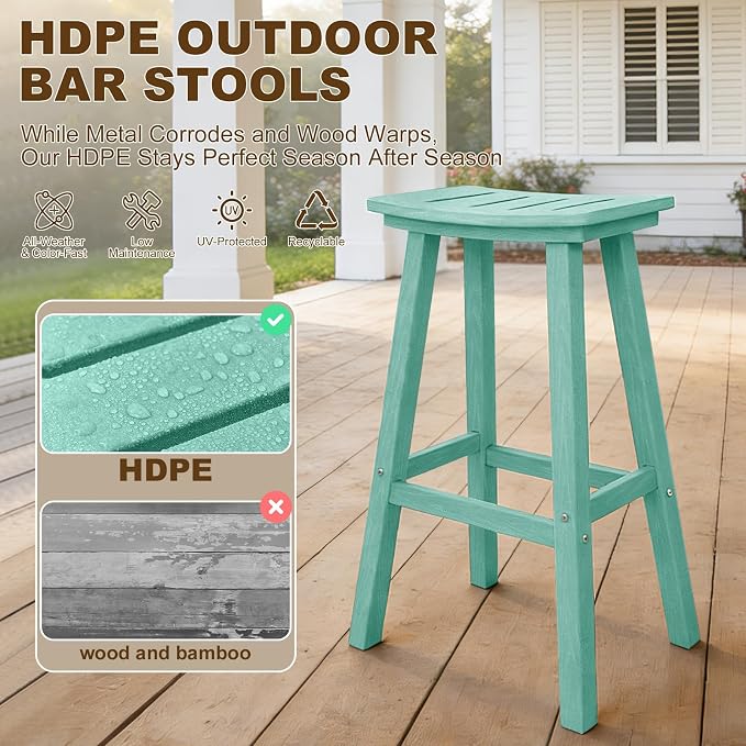 Outdoor Bar Stools Set of 4, 29 Inch All-Weather HDPE Bar Height Chairs - Image 4
