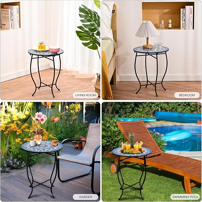 Metal Outdoor Side Table, Weather Resistant Patio Accent Table Plant Stand - Image 7