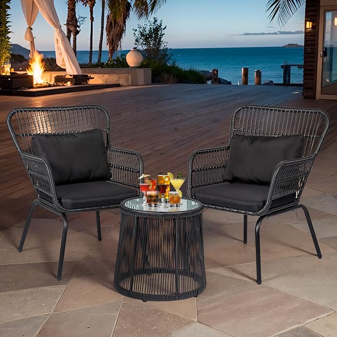 3 Piece Outdoor Wicker Furniture Bistro Set, Rattan Chairs Conversation Sets - Image 7