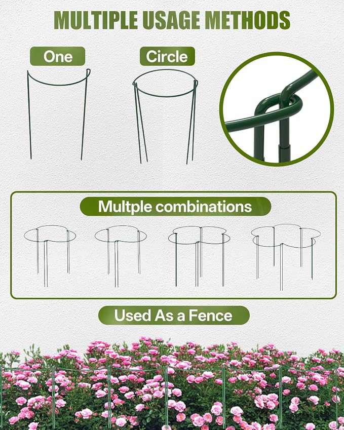 Joyhalo 12 Pack Peony Cages and Supports, 32 Inch Adjustable Plant Stakes - Image 7