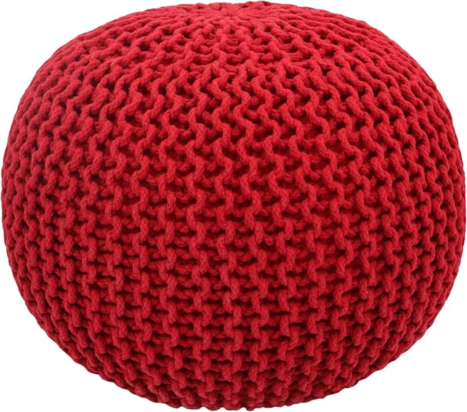 COTTON CRAFT - Hand Knitted Cable Style Dori Pouf - Red - Floor Ottoman - by COTTONCRAFT