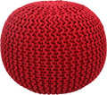 COTTON CRAFT - Hand Knitted Cable Style Dori Pouf - Red - Floor Ottoman - by COTTONCRAFT