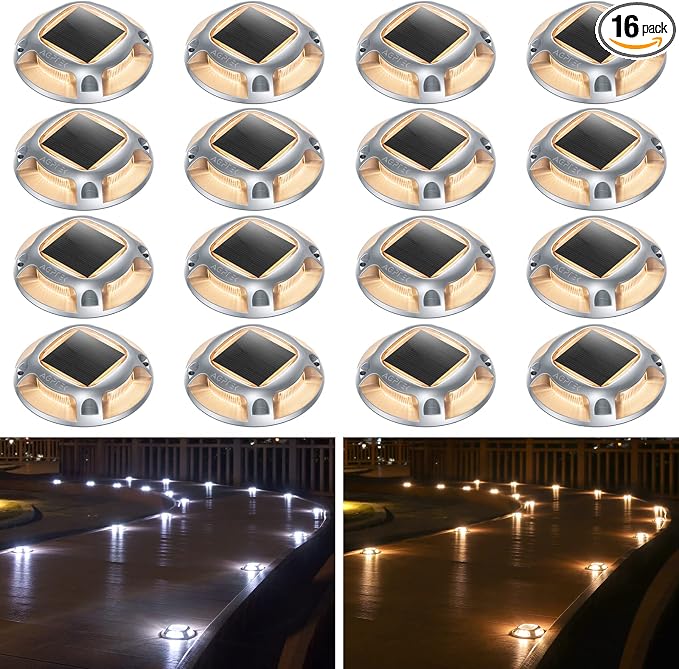 AGPTEK Solar Driveway Lights Outdoor 16 Pack, 2 Color Modes LED Deck Dock by AGPTEK