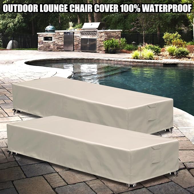 Outdoor Chaise Lounge Cover 2 Pack Patio Lounge Chair Covers Waterproof 600D - Image 3