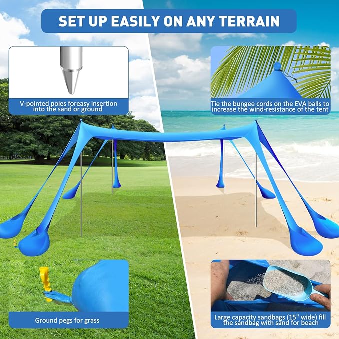 Beach Tent Sun Shelter 10x10ft Beach Canopy Easy Pop Up Sun Shade Portable - Image 4