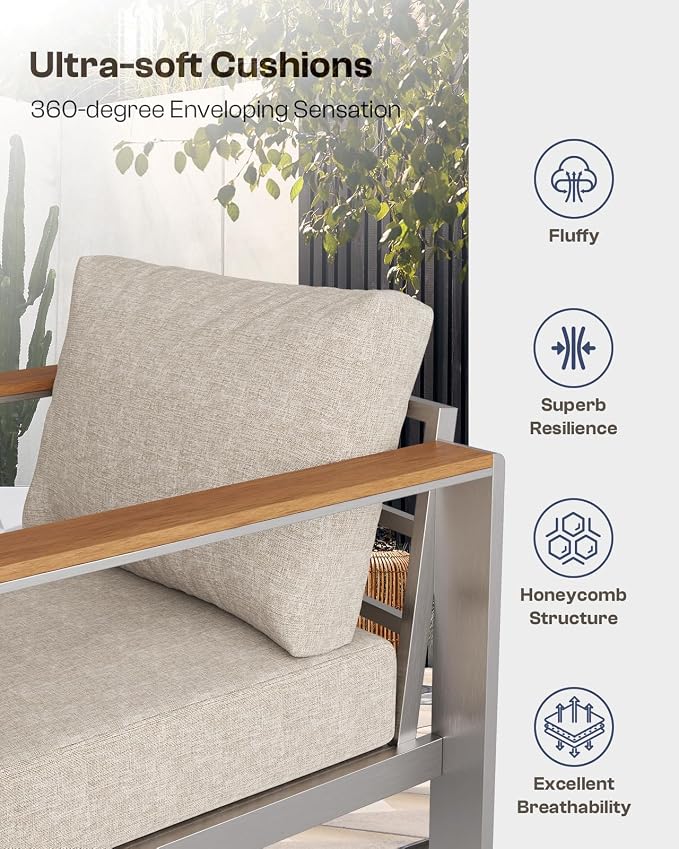 Aluminum Outdoor Patio Furniture Loveseat, All-Weather Outdoor Patio Sofa - Image 6