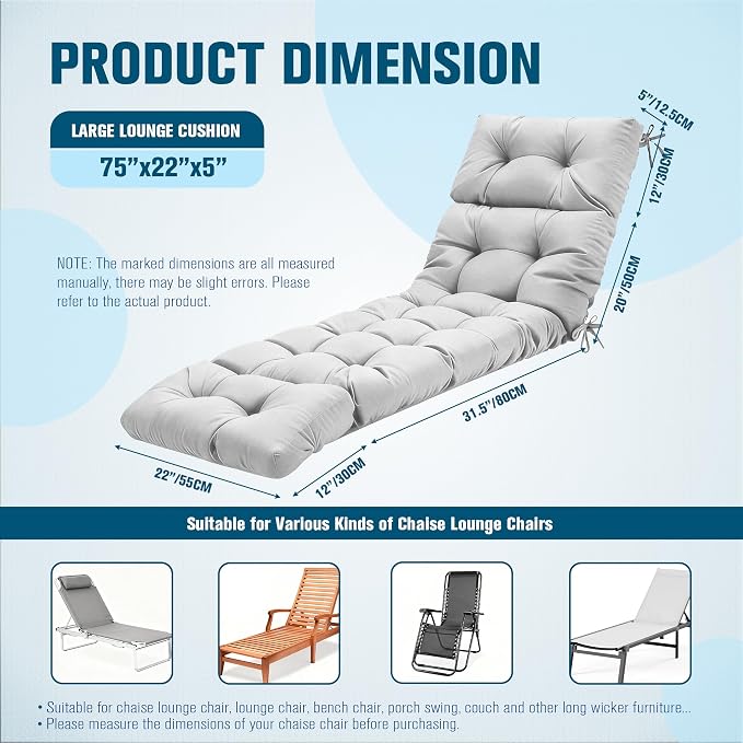 MTMR Chaise Lounge Cushion Outdoor, Non-Slip Chair Cushion - Image 7