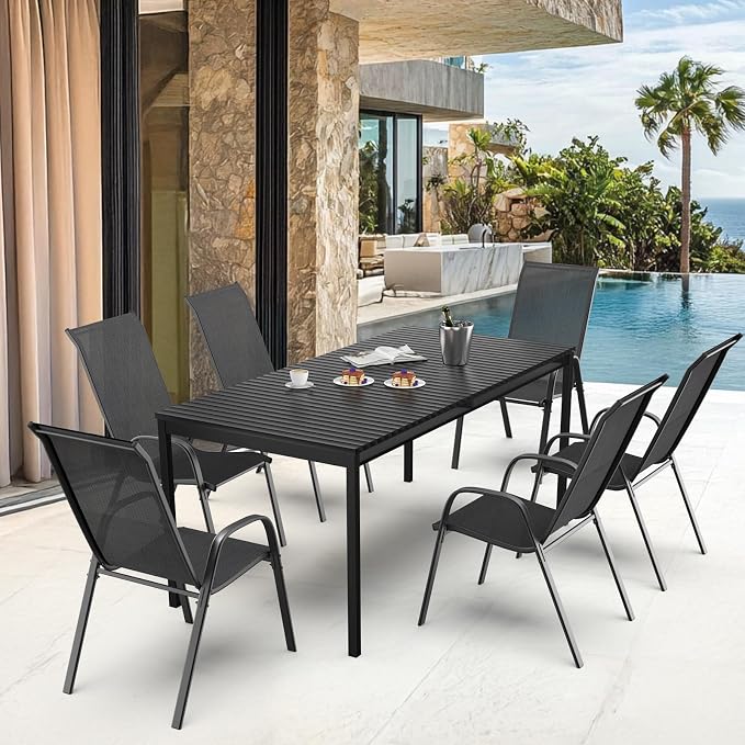 VINGLI 4 Pack Stackable Outdoor Bar Chairs – High Back Sling Chairs - Image 9