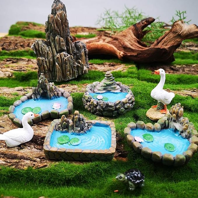 ONEST 10 Pieces Garden Miniature Accessories Mini Pond Fence Duck Frog Micro - Image 5