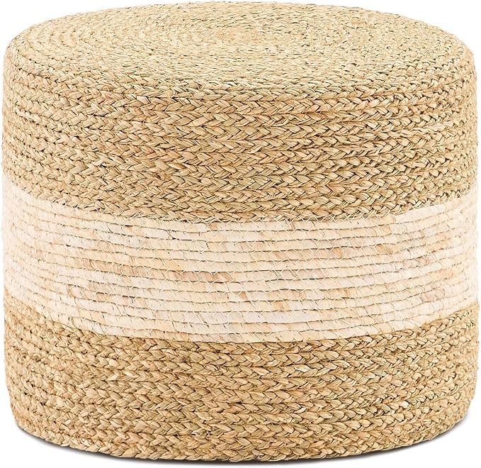 Handwoven Seagrass Ottoman Pouf, Round Outdoor Footstool by LGENHOOMHandwovenNaturalWaterHyacinthBasket