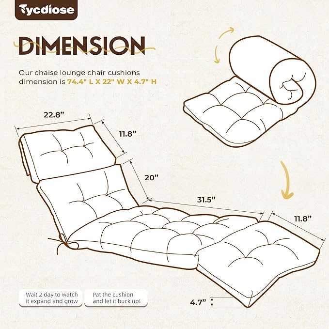 Waterproof Outdoor Chaise Lounge Chair Cushion 74.4 x 22 x 4.7 Inches Memory - Image 2